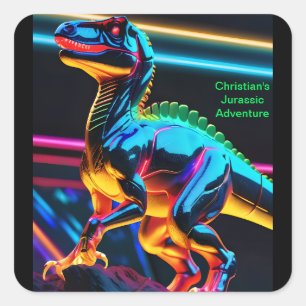 Neon-Dinosaur-Quadrat-Aufkleber Quadratischer Aufkleber