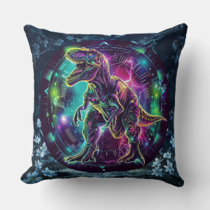 Neon Dinosaur Throw Kissen