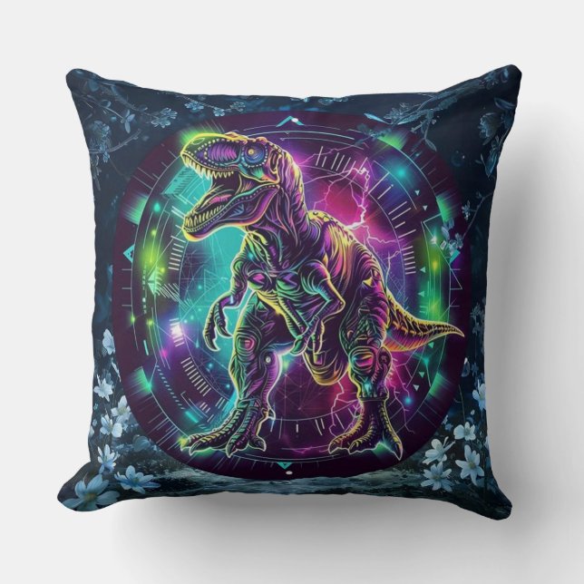 Neon Dinosaur Throw Kissen (Vorderseite)