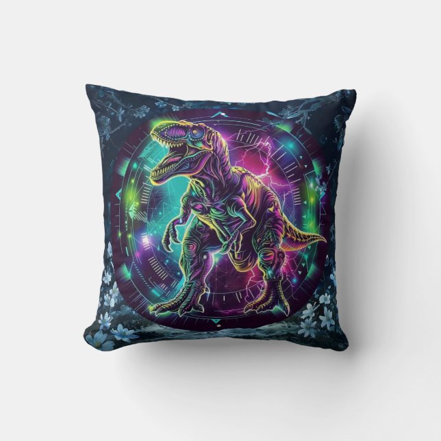 Neon Dinosaur Throw Kissen (Vorderseite)