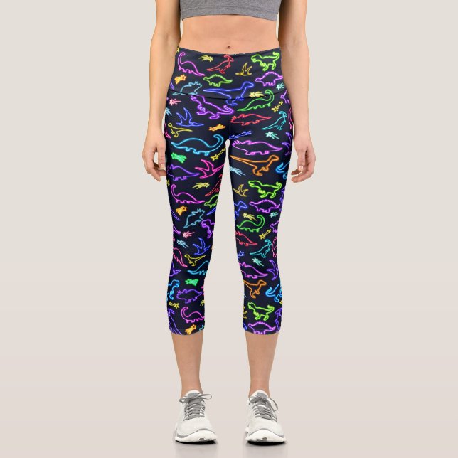 Neon Dinosaurier Capri Leggings (Vorderseite)