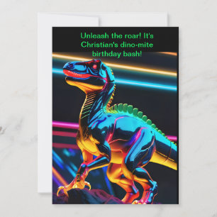 Neon-Dinosaurier-Geburtstag Einladung