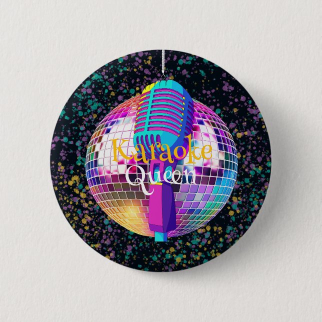 Neon Disco Ball Karaoke Queen Birthday Gift Button (Vorderseite)