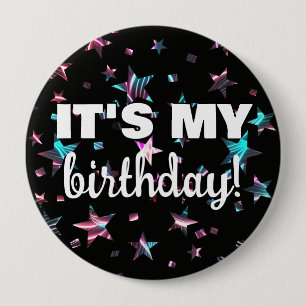 Neon Disco Laser Stars Confetti Mein Geburtstag Button