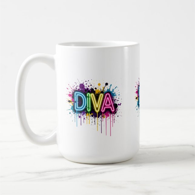 Neon Diva Graffiti Klebung with Dripping Paint Kaffeetasse (Links)
