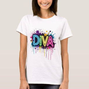 Neon Diva Graffiti Klebung with Dripping Paint T-Shirt