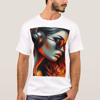 Neon DJ Girl – Cyberpunk Music Art T-shirt