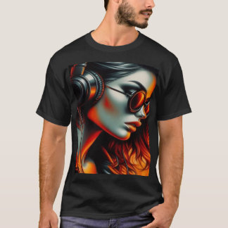 Neon-DJ-Girl – Cyberpunk-Musik-Art-Tee"tshirt T-S T-Shirt