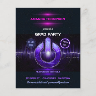 Neon-DJ-Musik-Abschlussfeier-Einladung Flyer