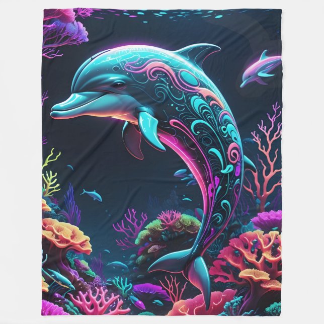 Neon Dolphin Fleece Blanket (Vorderseite)