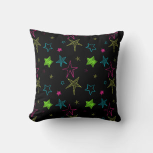 Neon Doodle Stars Coussin