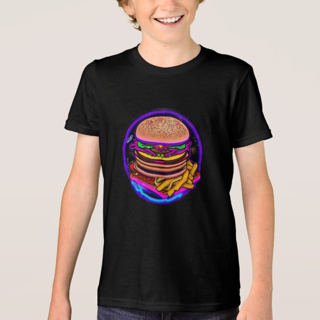 Neon-Doppelkäseeburger Tri-Blend Shirt (Vorderseite)