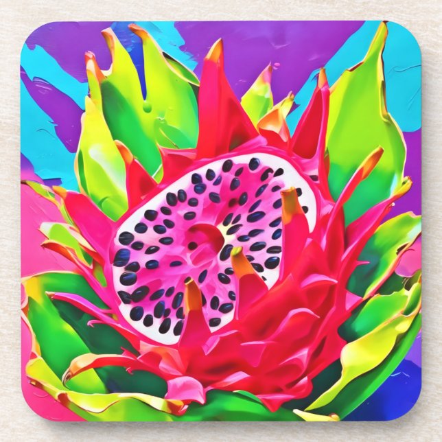 Neon Dragon Fruit Splendor Getränkeuntersetzer (Vorderseite)