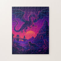 Neon Dragon Realm – Synthwave Fantasy Landscape