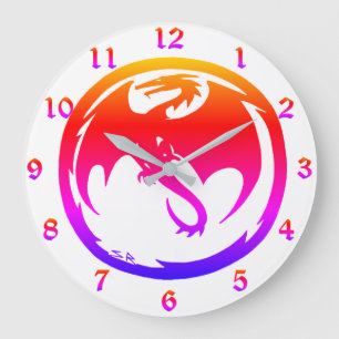 Neon Dragon weiße Wanduhr mit Zahlen