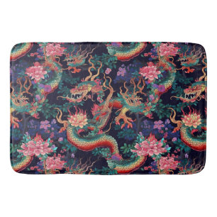 Neon Dragons und Blume Badematte
