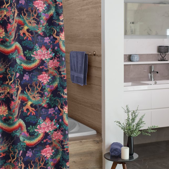 Neon Dragons und Blume Duschvorhang (Von Creator hochgeladen)