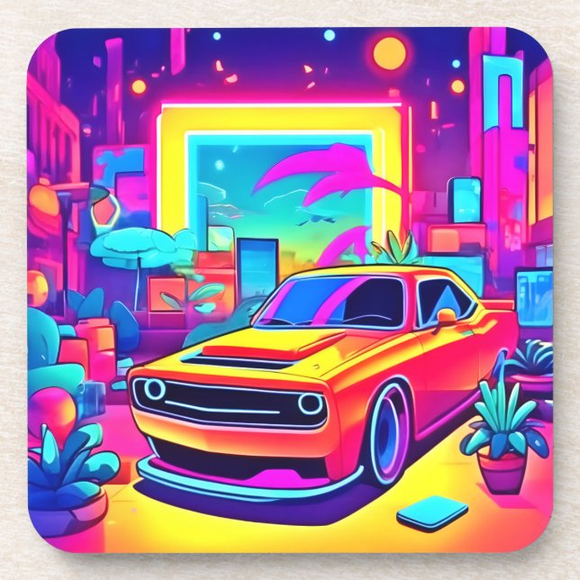 Neon Dream Car Escape Getränkeuntersetzer (Vorderseite)