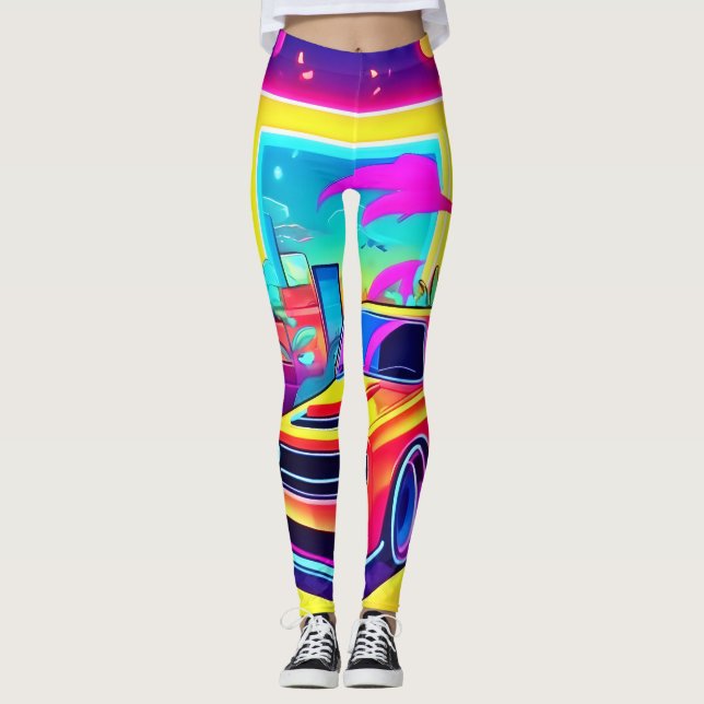 Neon Dream Car Escape Leggings (Vorderseite)