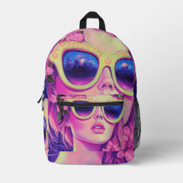 Neon Dream Girl mit BläserSonnenbrille Bedruckter Rucksack