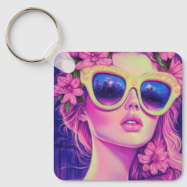 Neon Dream Girl mit BläserSonnenbrille Schlüsselanhänger