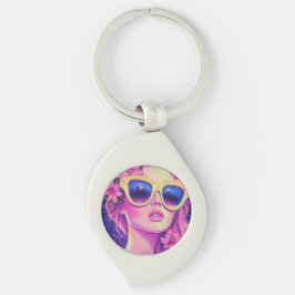 Neon Dream Girl mit BläserSonnenbrille Schlüsselanhänger