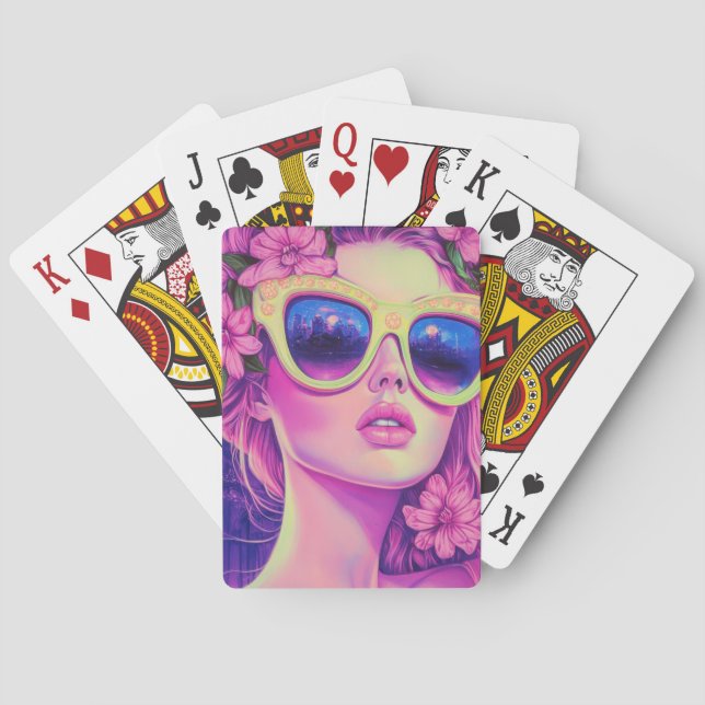 Neon Dream Girl mit BläserSonnenbrille Spielkarten (Rückseite)