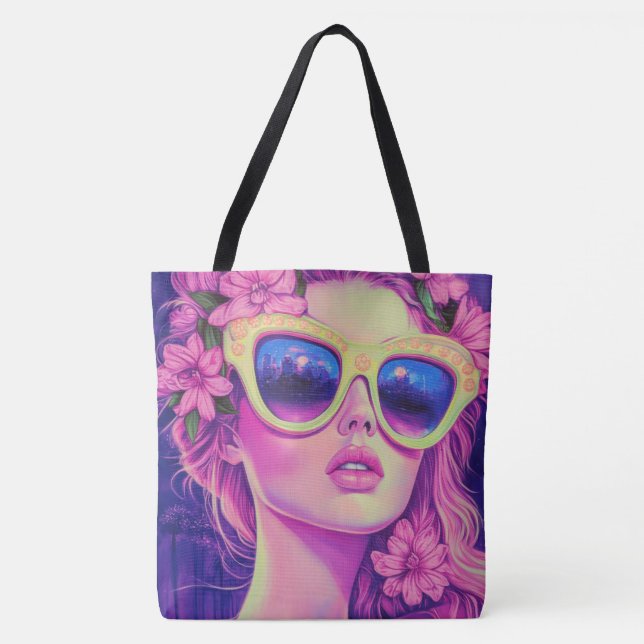 Neon Dream Girl mit BläserSonnenbrille Tasche (Vorderseite)