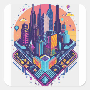 Neon Dreams: Abstrakte Cyberpunk-Welten Quadratischer Aufkleber