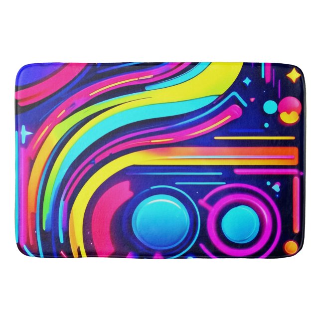 Neon Dreams: Eine psychedelische digitale Odyssey Badematte (Vorderseite)