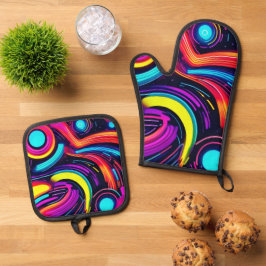 Neon Dreamscape Art Ofenhandschuh & Topflappen-Set