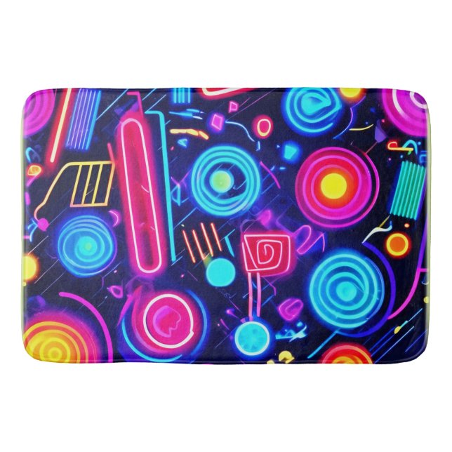 Neon Dreamscape: Eine lebendige Abstrakte Kunst Badematte (Vorderseite)