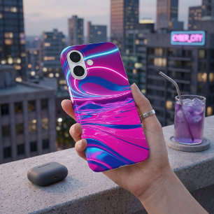 Neon Dreamwave Electric Pink & Blue Abstrakt iPhone 16 Hülle