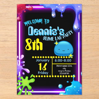 Neon Drip Slime Birthday Party Invitation Kids