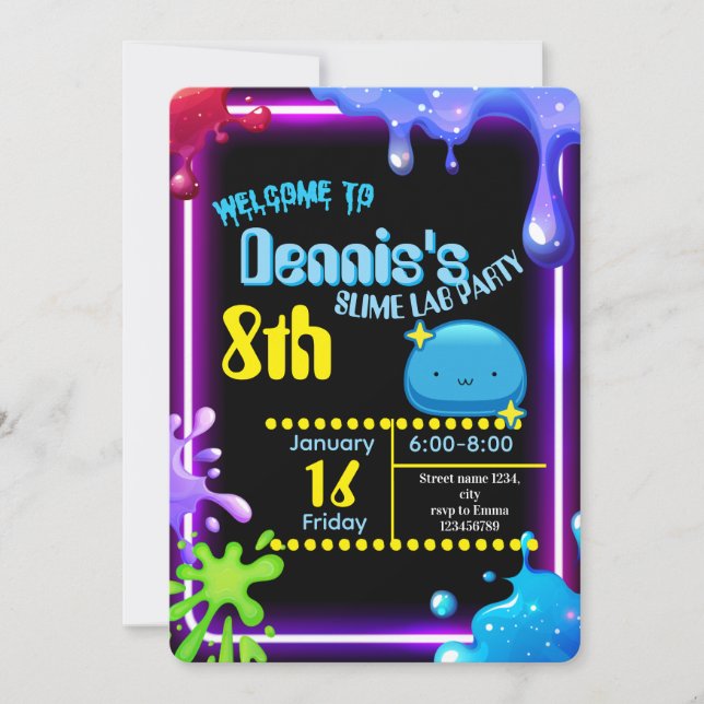 Neon Drip Slime Birthday Party Invitation Kids (Devant)