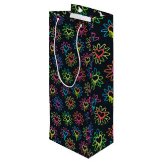Neon Dripping Heart and Daisy Gift Bag Geschenktüte Für Weinflaschen