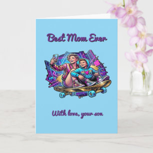 Neon Drive Muttertags-Karte: Coole Mom und Sohn Ku Karte