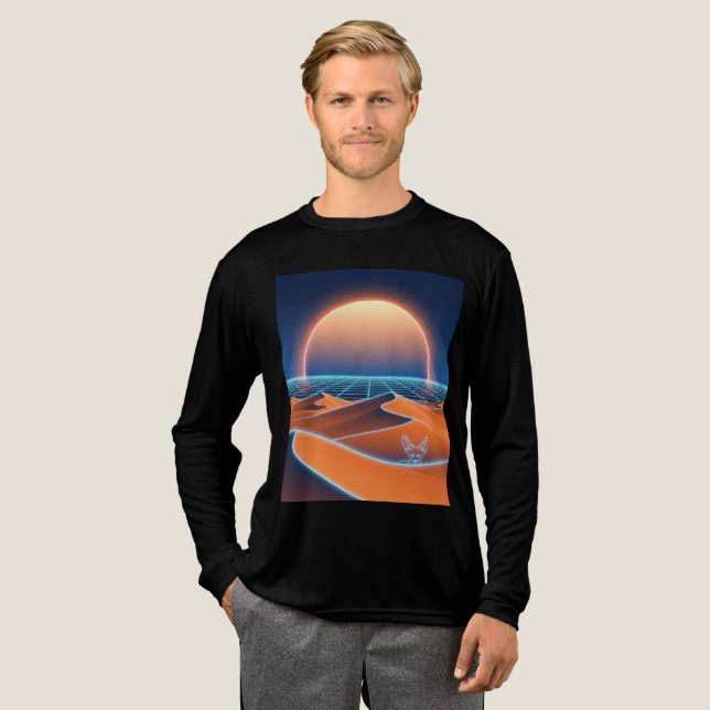 Neon Dunes - Synthwave Wüstenfox Horizon Tri-Blend Shirt (Volle Vorderseite)