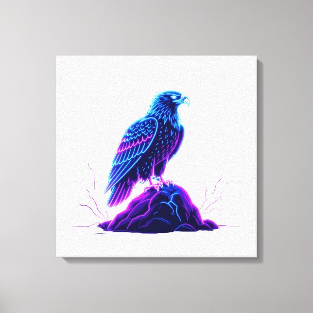 Neon Eagle on Glowing Rock – Cyberpunk Style Leinwanddruck (Vorderseite)