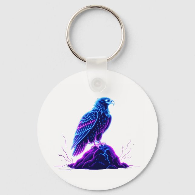 Neon Eagle on Glowing Rock – Cyberpunk Style Schlüsselanhänger (Vorderseite)