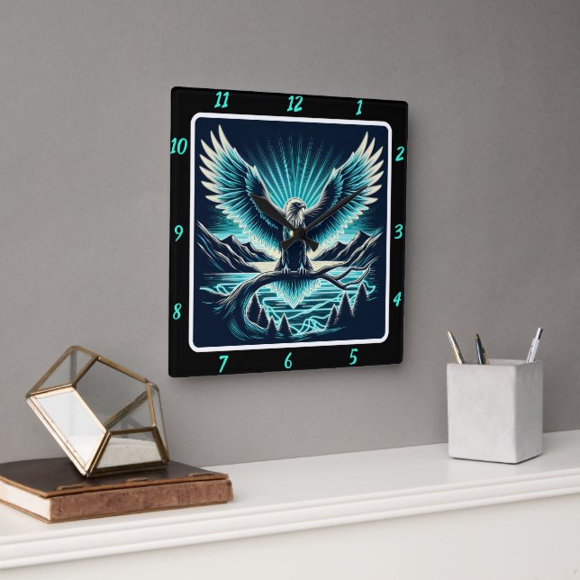 Neon Eagle Radiation Timepiece Quadratische Wanduhr (Büro)
