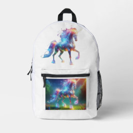 Neon Einhorn Kunst – Leuchtendes Fantasy Pferd Reg Bedruckter Rucksack