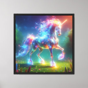 Neon Einhorn Kunst – Leuchtendes Fantasy Pferd Reg Leinwanddruck
