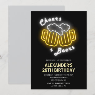 Neon-Einladung zum 28. Geburtstag Prost und Bier Einladung