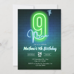 Neon-Einladung zum neunten Geburtstag Einladung