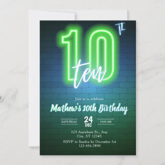 Neon Einladung zum zehnten Geburtstag