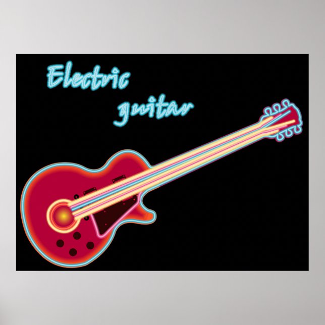 Neon Electric Guitar Retro 80s Rock Music Poster (Vorne)