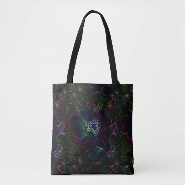 Neon Electric Rose Blumengarten Abstrakt Tote Beut Tasche (Vorderseite)