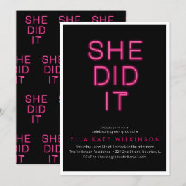 Neon- Elle L'A Fait Graduation Party Invitation