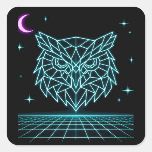 Neon-Eulen-Synthwave - Der nächtliche Wächter Quadratischer Aufkleber